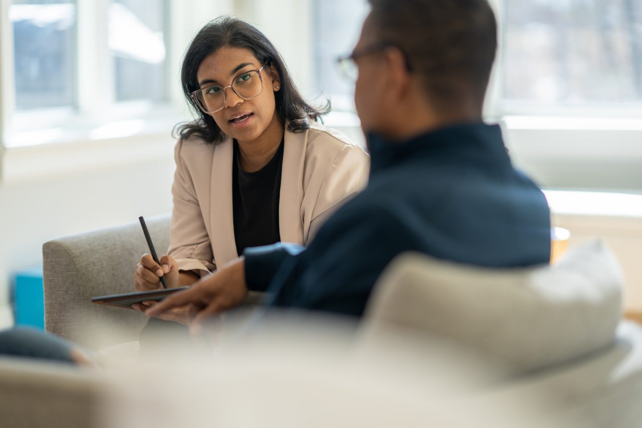 A patient attends a session with a mental health specialist. 