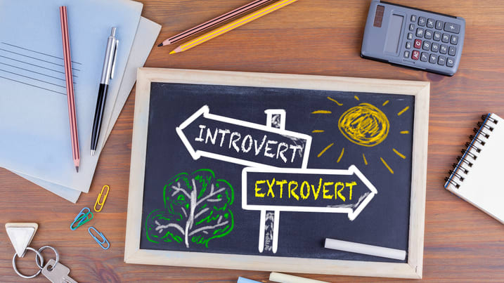 A chalkboard with the words introvert and extroverted written on it.