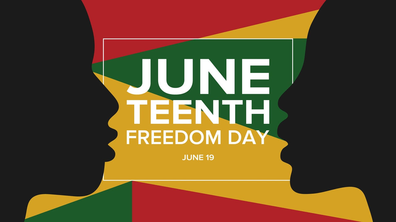 Two silhouettes with the words june twelfth freedom day.