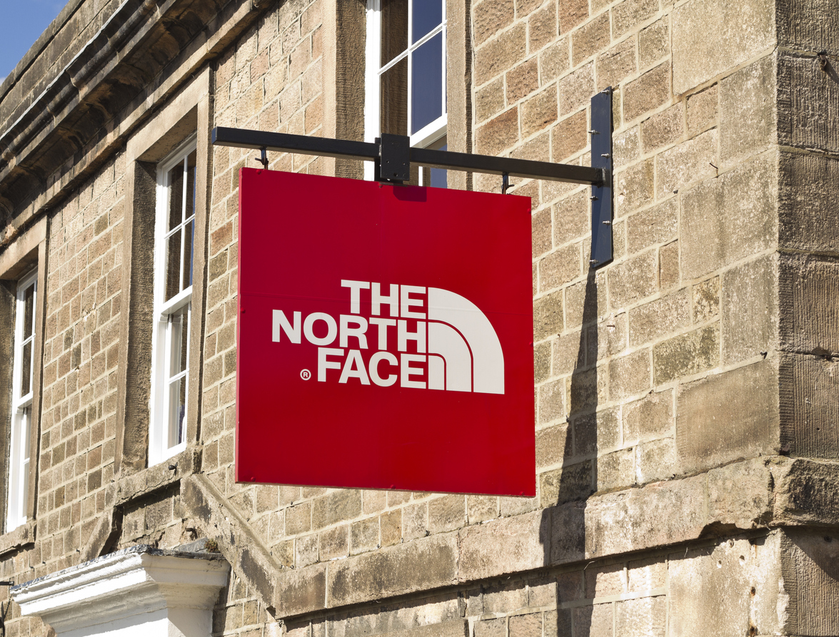 The North Face sign on building