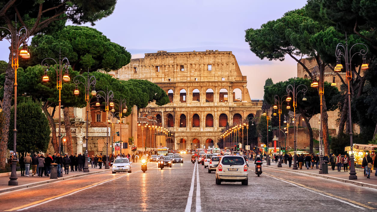 The colossion in rome at dusk.