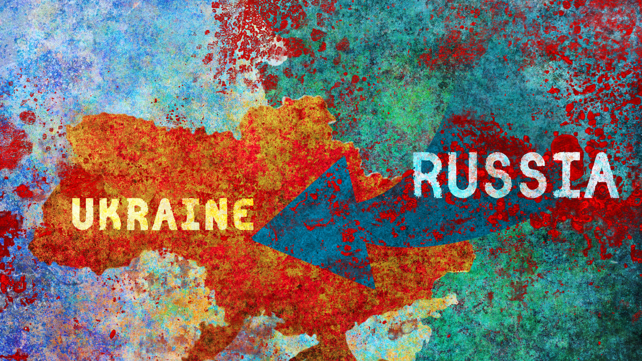 A map of ukraine with the word russia on it.