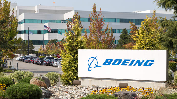 A boeing sign in front of a building.