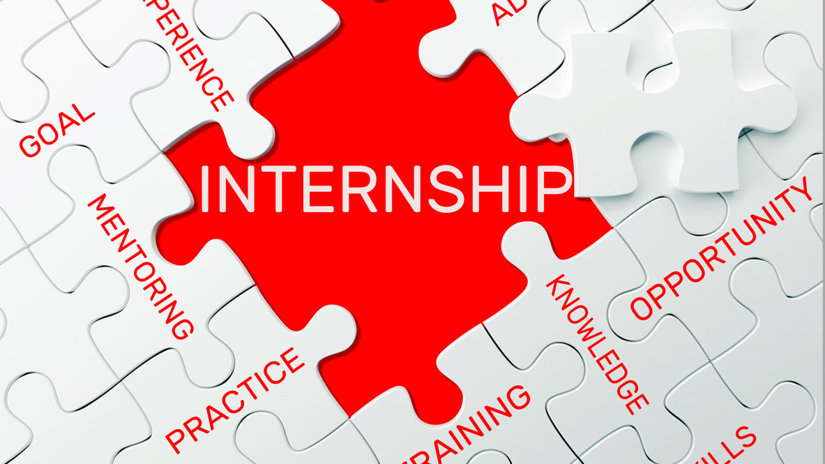A red puzzle piece with the word internship on it.