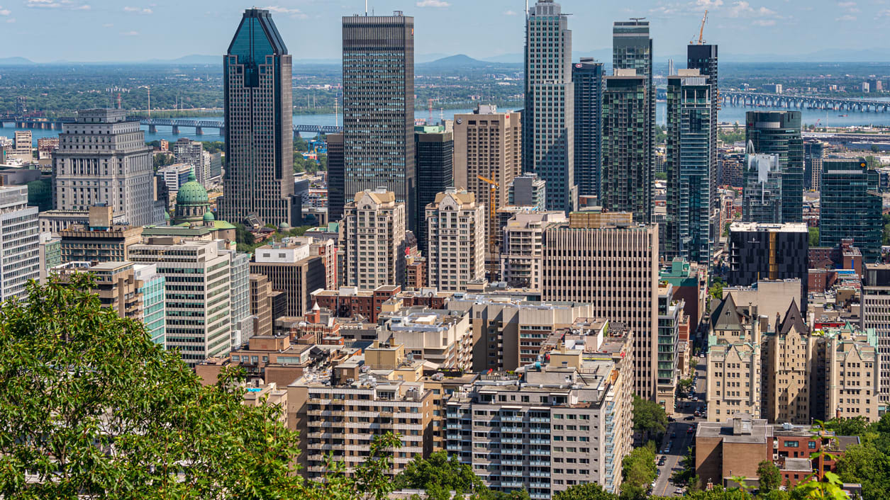 A view of the city of quebec from the top of a hill.