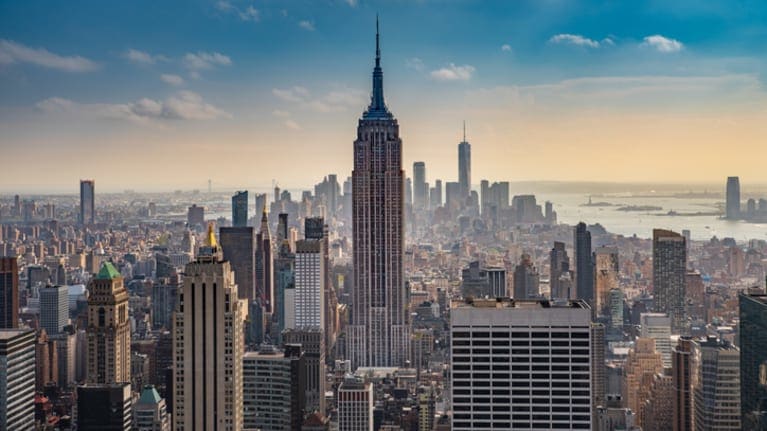 A view of the empire state building in new york city.