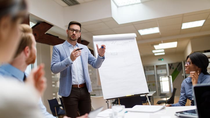 A man standing in front of a whiteboard.