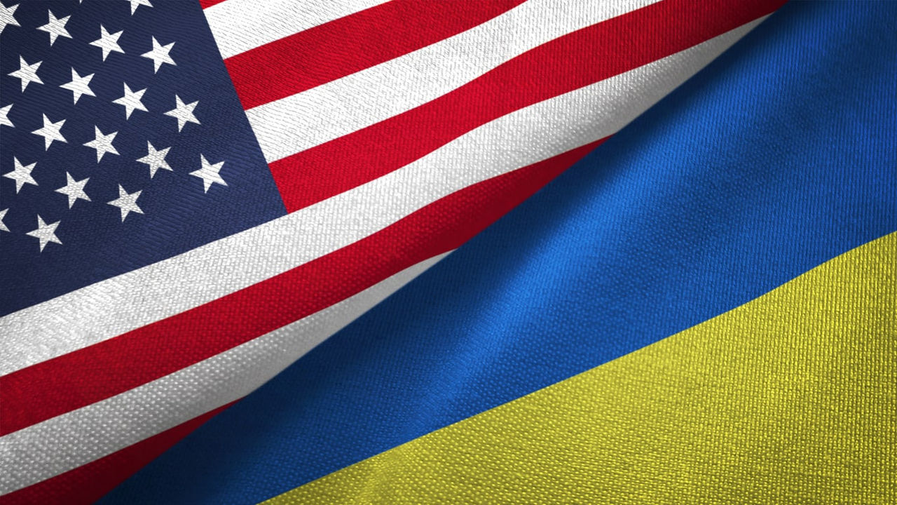 Two flags of the united states and ukraine.