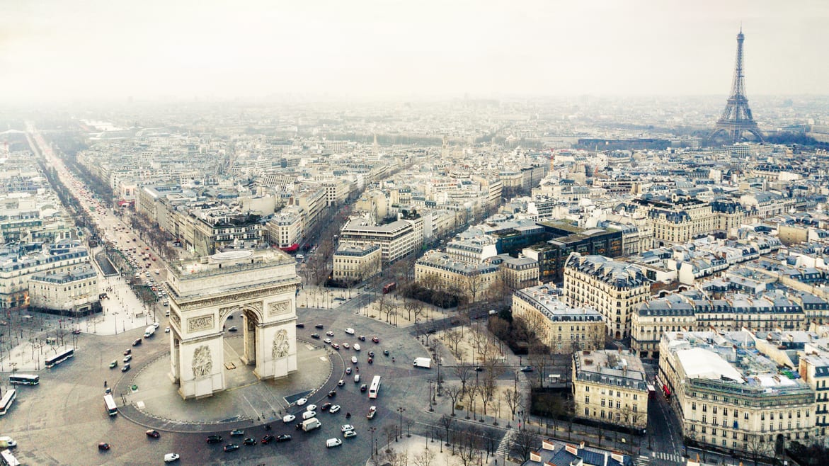 The arc de triomphe in paris, france.