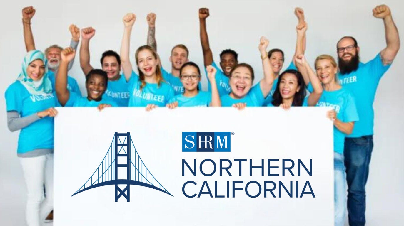 group of people holding a SHRM Northern California sign group of people holding a SHRM Northern California sign