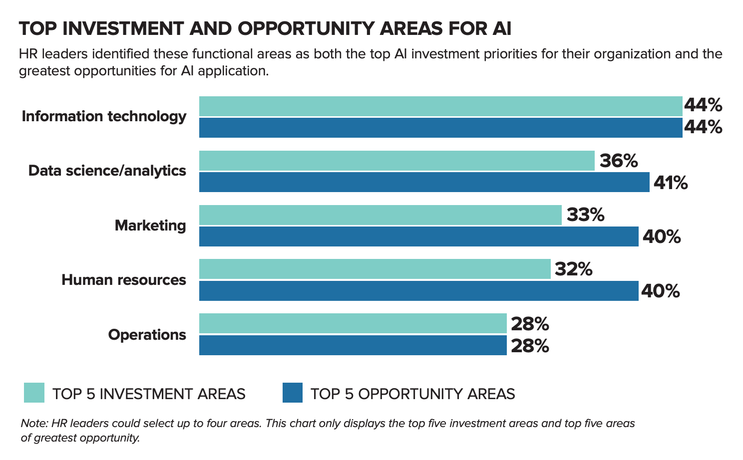 chart: TOP INVESTMENT AND OPPORTUNITY AREAS FOR AI 
