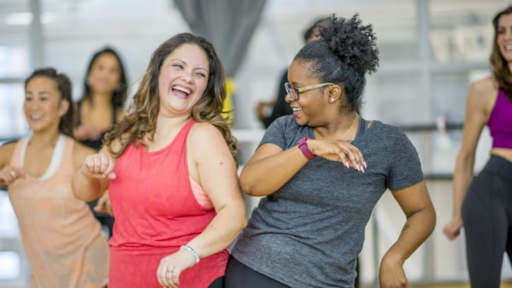 A group of women dancing in a dance studio.