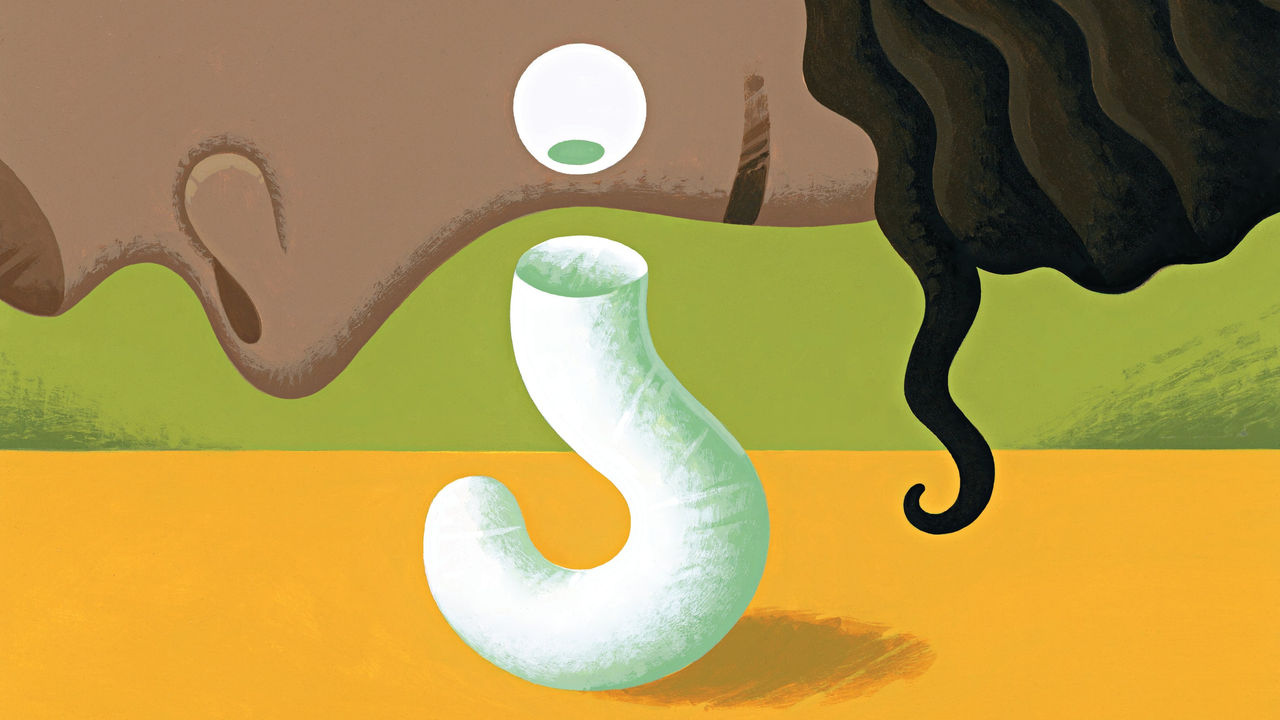 An illustration of a woman with a tooth in her mouth.
